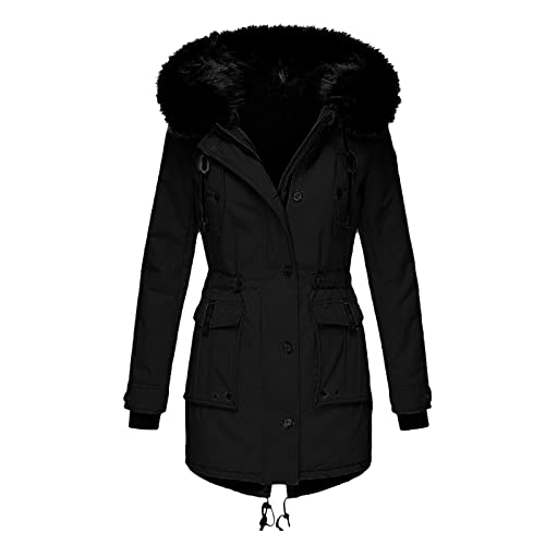 DeaAmyGline Winterjacke Damen Lang mit Fell Kapuze Warme Kunstpelz Gefüttert Winter Jacke Mantel Parka Wintermantel Dicker Winterparka Daunenjacke Trenchcoat Pelzmantel Große Größen Baumwolljacke von DeaAmyGline