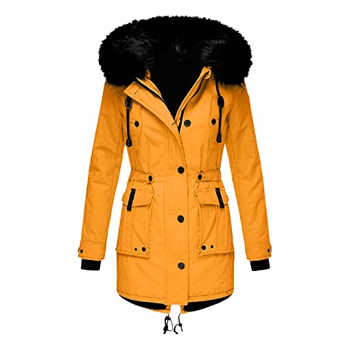 DeaAmyGline Winterjacke Damen Lang mit Fell Kapuze Warme Kunstpelz Gefüttert Winter Jacke Mantel Parka Wintermantel Dicker Winterparka Daunenjacke Trenchcoat Pelzmantel Große Größen Baumwolljacke von DeaAmyGline