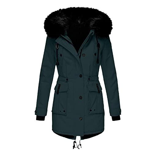 DeaAmyGline Winterjacke Damen Lang mit Fell Kapuze Warme Kunstpelz Gefüttert Winter Jacke Mantel Parka Wintermantel Dicker Winterparka Daunenjacke Trenchcoat Pelzmantel Große Größen Baumwolljacke von DeaAmyGline