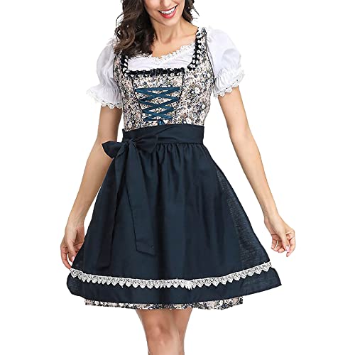 Dirndl Damen 3 Teilig, Trachtenkleid Damen Midi,Dirndlkleid Damen Trachten Kleid + Dirndlbluse + Schürze Blau Trachtenmode Dirndel Dirndelkleider Dirndl & Dirndl-Sets für Frauen Mädchen Oktoberfest von DeaAmyGline