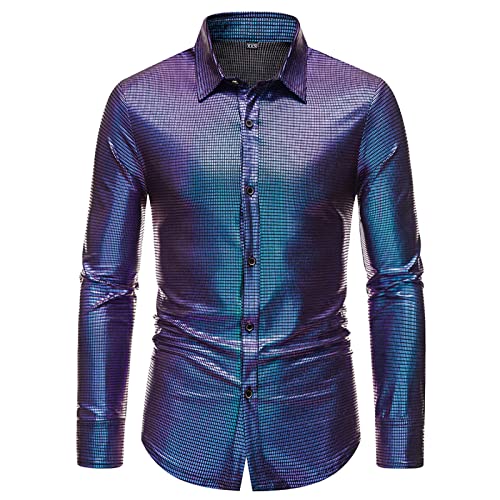 Disco Hemd Herren 70er Outfit Glitzer Hemden Langarm Glänzende Business Shirt Freizeithemden für Männer Party Karneval Kustüm Discokugel Mottoparty Nachtklub Musikfestival von DeaAmyGline