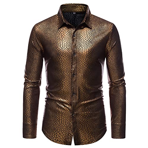 Disco Hemd Herren 70er Outfit Glitzer Hemden Langarm Glänzende Business Shirt Freizeithemden für Männer Party Karneval Kustüm Discokugel Mottoparty Nachtklub Musikfestival von DeaAmyGline