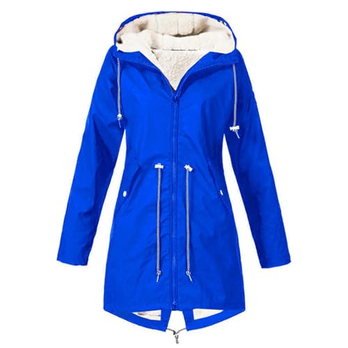 Gefütterte Regenjacke Damen Wasserdicht, Regenmantel Damen Gefüttert Warm,Winterjacke Damen mit Teddyfell Kapuze Outdoor Jacke Mantel Dicke Plüsch Wintermantel Softshelljacke Windjacke Regenmantel von DeaAmyGline