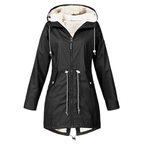 Gefütterte Regenjacke Damen Wasserdicht, Regenmantel Damen Gefüttert Warm,Winterjacke Damen mit Teddyfell Kapuze Outdoor Jacke Mantel Dicke Plüsch Wintermantel Softshelljacke Windjacke Regenmantel von DeaAmyGline