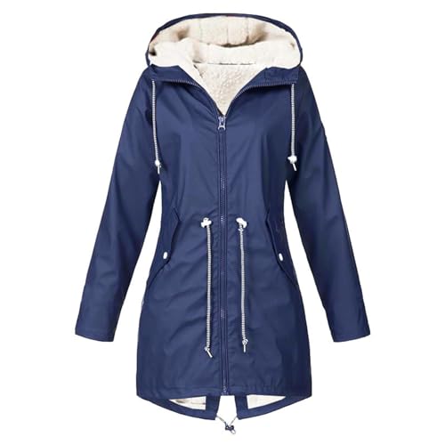 Gefütterte Regenjacke Damen Wasserdicht, Regenmantel Damen Gefüttert Warm,Winterjacke Damen mit Teddyfell Kapuze Outdoor Jacke Mantel Dicke Plüsch Wintermantel Softshelljacke Windjacke Regenmantel von DeaAmyGline