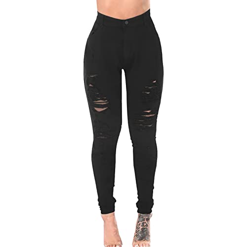 Jeans Damen High Waist - Jeans Damen Sommer Stretch Jeanshose Damen Lang mit Löchern Skinny Stretch Push Up Po Slim fit Denim Hose Große Größen Sexy Damenjeans Zerrissene Jeans Hosen Frauen von DeaAmyGline