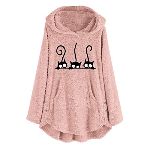 Kapuzenpullover Damen Fleecepullover, Fleece Hoodie Damen Oversize,Sweatshirt Damen mit Kapuze Süßes Katzen Muster Pullover Warm Teddy Hooded Sweater Kapuzenpulli Hoodies für Frauen Herbst Winter von DeaAmyGline
