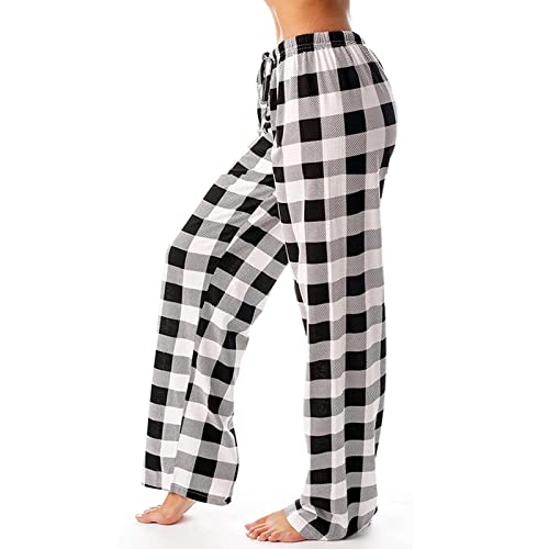 Karierte Pyjamahose Damen Lang, Schlafhose Damen Baggy,Pyjama Hosen Damen mit Taschen und Kordelzug Baggy Hose Rote Kariert Loungehose Schlafanzughose Freizeithose Jogginghose Haushose für Frauen von DeaAmyGline