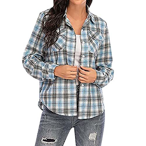Kariertes Hemd Damen Knopfleiste Langarm Bluse Elegant T Shirt Karohemd Langarmshirt Revers Lässig Arbeitshemd Hemdjacke Blusenshirt Tunika Top Oberteile Blusen & Tuniken für Frauen von DeaAmyGline