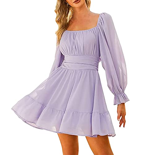Kleid Langarm Damen Chiffonkleid Quadratischer-Ausschnitt Minikleid Plissee Rüschen Rückenfreies Kleider Festlich Elegant Puffärmel Slim Fit A Linien Midikleid Partykleid Kleid Langarm Damen Chiffonkleid Quadratischer-Ausschnitt Minikleid Plissee Rüschen Rückenfreies Kleider Festlich Elegant Puffärmel Slim Fit A Linien Midikleid Partykleid von DeaAmyGline