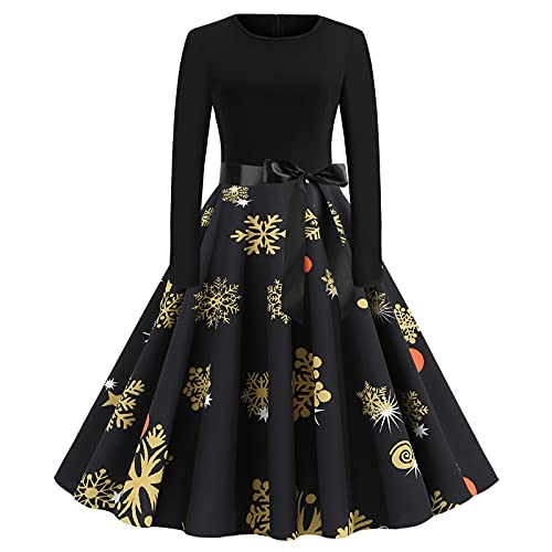 Kleid Weihnachten Damen Weihnachtskleid Elegant Langarm Weihnachts Kleider Rockabilly Vintage 1950er Swing Partykleid Cocktailkleid Weihnachtskleider Festliche Christmas Dress Abendkleid von DeaAmyGline