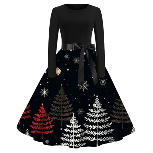 Kleid Weihnachten Damen Weihnachtskleid Elegant Langarm Weihnachts Kleider Rockabilly Vintage 1950er Swing Partykleid Cocktailkleid Weihnachtskleider Festliche Christmas Dress Abendkleid von DeaAmyGline