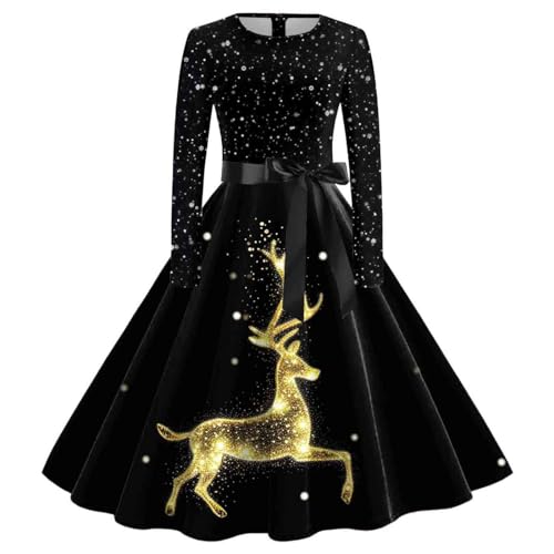 Kleid Weihnachten Damen Weihnachtskleid Elegant Langarm Weihnachts Kleider Rockabilly Vintage 1950er Swing Partykleid Cocktailkleid Weihnachtskleider Festliche Christmas Dress Abendkleid von DeaAmyGline