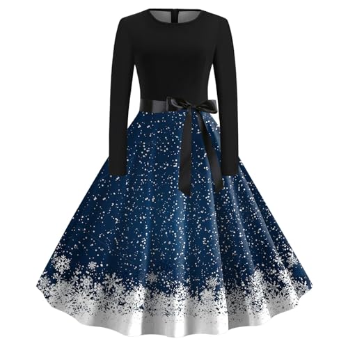 Kleid Weihnachten Damen Weihnachtskleid Elegant Langarm Weihnachts Kleider Rockabilly Vintage 1950er Swing Partykleid Cocktailkleid Weihnachtskleider Festliche Christmas Dress Abendkleid von DeaAmyGline
