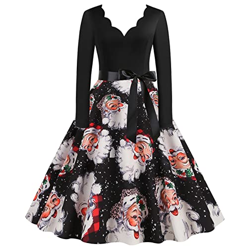 Kleid Weihnachten Damen Weihnachtskleid Elegant Langarm Weihnachts Kleider Rockabilly Vintage 1950er Swing Partykleid Cocktailkleid Weihnachtskleider Festliche Christmas Dress Abendkleid von DeaAmyGline