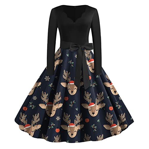 Kleid Weihnachten Damen Weihnachtskleid Elegant Langarm Weihnachts Kleider Rockabilly Vintage 1950er Swing Partykleid Cocktailkleid Weihnachtskleider Festliche Christmas Dress Abendkleid von DeaAmyGline