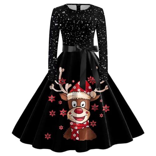 Kleid Weihnachten Damen Weihnachtskleid Elegant Langarm Weihnachts Kleider Rockabilly Vintage 1950er Swing Partykleid Cocktailkleid Weihnachtskleider Festliche Christmas Dress Abendkleid von DeaAmyGline