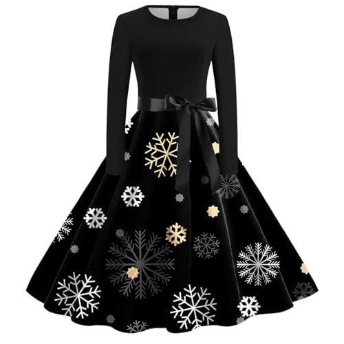 Kleid Weihnachten Damen Weihnachtskleid Elegant Langarm Weihnachts Kleider Rockabilly Vintage 1950er Swing Partykleid Cocktailkleid Weihnachtskleider Festliche Christmas Dress Abendkleid von DeaAmyGline