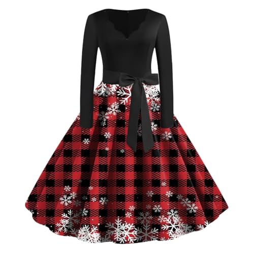 Kleid Weihnachten Damen Weihnachtskleid Elegant Langarm Weihnachts Kleider Rockabilly Vintage 1950er Swing Partykleid Cocktailkleid Weihnachtskleider Festliche Christmas Dress Abendkleid von DeaAmyGline