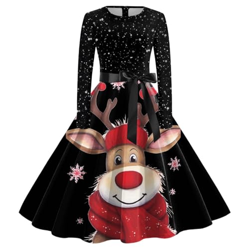 Kleid Weihnachten Damen Weihnachtskleid Elegant Langarm Weihnachts Kleider Rockabilly Vintage 1950er Swing Partykleid Cocktailkleid Weihnachtskleider Festliche Christmas Dress Abendkleid von DeaAmyGline
