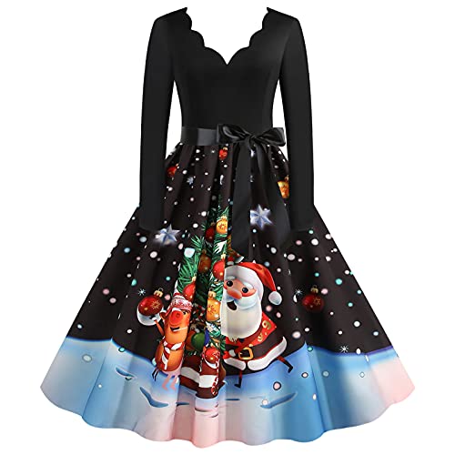 Kleid Weihnachten Damen Weihnachtskleid Elegant Langarm Weihnachts Kleider Rockabilly Vintage 1950er Swing Partykleid Cocktailkleid Weihnachtskleider Festliche Christmas Dress Abendkleid von DeaAmyGline