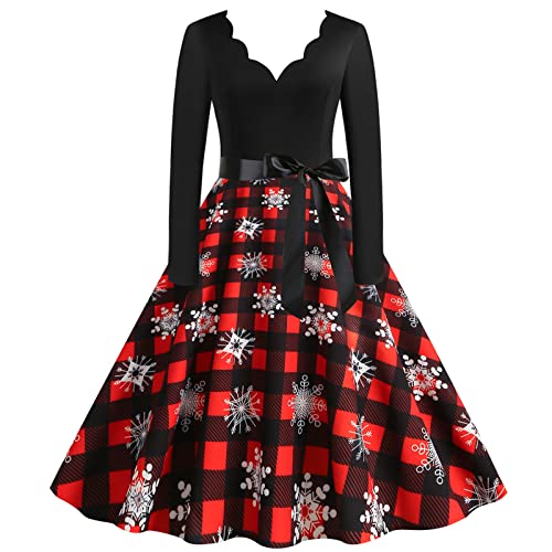 Kleid Weihnachten Damen Weihnachtskleid Elegant Langarm Weihnachts Kleider Rockabilly Vintage 1950er Swing Partykleid Cocktailkleid Weihnachtskleider Festliche Christmas Dress Abendkleid von DeaAmyGline