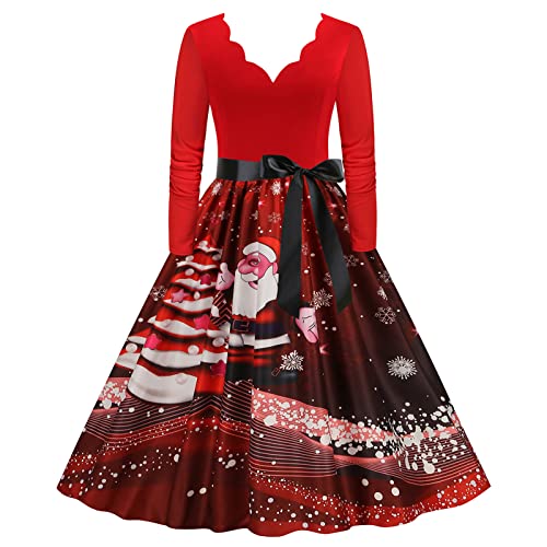 Kleid Weihnachten Damen Weihnachtskleid Elegant Langarm Weihnachts Kleider Rockabilly Vintage 1950er Swing Partykleid Cocktailkleid Weihnachtskleider Festliche Christmas Dress Abendkleid von DeaAmyGline