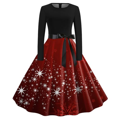 Kleid Weihnachten Damen Weihnachtskleid Elegant Langarm Weihnachts Kleider Rockabilly Vintage 1950er Swing Partykleid Cocktailkleid Weihnachtskleider Festliche Christmas Dress Abendkleid von DeaAmyGline