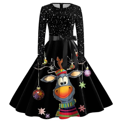 Kleid Weihnachten Damen Weihnachtskleid Elegant Langarm Weihnachts Kleider Rockabilly Vintage 1950er Swing Partykleid Cocktailkleid Weihnachtskleider Festliche Christmas Dress Abendkleid von DeaAmyGline