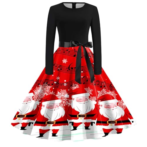 Kleid Weihnachten Damen Weihnachtskleid Elegant Langarm Weihnachts Kleider Rockabilly Vintage 1950er Swing Partykleid Cocktailkleid Weihnachtskleider Festliche Christmas Dress Abendkleid von DeaAmyGline