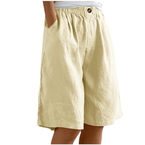Leinen Shorts Damen High Waist, Kurze Hosen Damen Weites Bein,Bermuda Shorts Damen Knielang Leinenhose Baggy Cargoshorts mit Gummizug Sommerhose Leicht Schlafshorts Freizeithose für Frauen Leinen Shorts Damen High Waist, Kurze Hosen Damen Weites Bein,Bermuda Shorts Damen Knielang Leinenhose Baggy Cargoshorts mit Gummizug Sommerhose Leicht Schlafshorts Freizeithose für Frauen von DeaAmyGline