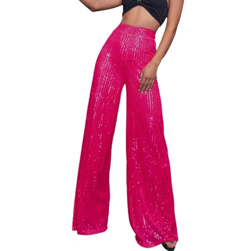 Pailletten Hose Damen High Waist - Weite Hose Damen Glitzer Hose Damen Elegant Haremshose Schlaghose Hochzeit Party Streetwear Freizeithose Weites Bein Lose Festliche Lange Hosen Frauen von DeaAmyGline