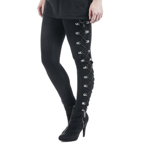 Punk Hosen Damen High Waist, Sport Leggings Damen Schwarz,Mittelalter Hose Damen Stretch Slim Fit Seite Nieten Bandage Push Up Freizeithose Jogginghose Sporthose Steampunk Kleidung für Frauen von DeaAmyGline
