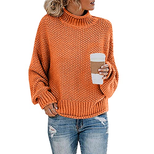 Rollkragenpullover Damen Pullover Grobstrick Sweater Strickpullover Rollkragenpulli Sweatshirt Gestricktes Langarmshirt Oversize Strickshirt Oberteile Tunika Top Bluse Sportshirt für Herbst Winter von DeaAmyGline