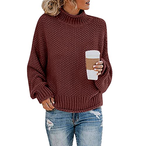 Rollkragenpullover Damen Pullover Grobstrick Sweater Strickpullover Rollkragenpulli Sweatshirt Gestricktes Langarmshirt Oversize Strickshirt Oberteile Tunika Top Bluse Sportshirt für Herbst Winter von DeaAmyGline