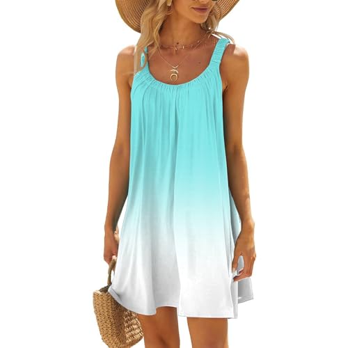 Sommerkleid Damen Kurz Strandkleid Tank Trägerkleid Ärmellose Minikleid Sexy Boho T Shirt Kleid Lässig Locker Sommer Kleider Hawaii Urlaub Bikini Cover Up Strandkleider Freizeitkleid Partykleid von DeaAmyGline