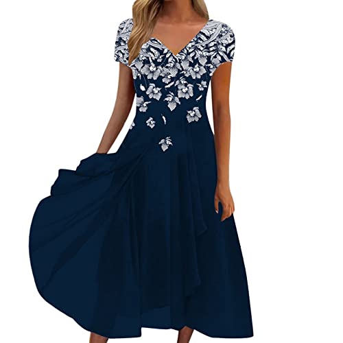 Sommerkleid Damen V-Ausschnitt,Abendkleid Lang,Kleid Damen Elegant Chiffon Swing Cocktailkleid Kurzarm Lässig Festliche Kleider für Hochzeitsgast Abendkleider Brautjungfernkleider Partykleid von DeaAmyGline