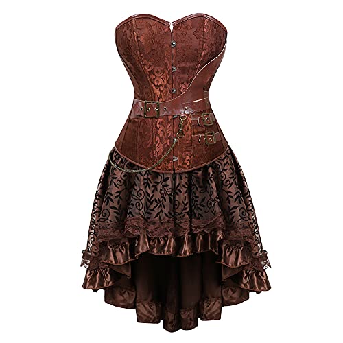 Steampunk Damen Corsagenkleid, Gothic Korsett Damen Bauchweg,Corsage Damen Kleid Piraten Bustier Spitzen Rock und Oberteil für Halloween Kostüm Karneval Mittelalter Palast Cosplay Punk Kleidung von DeaAmyGline