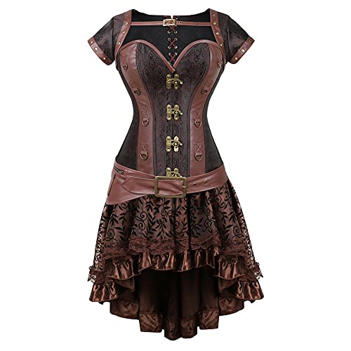 Steampunk Damen Corsagenkleid, Gothic Korsett Damen Bauchweg,Corsage Damen Kleid Piraten Bustier Spitzen Rock und Oberteil für Halloween Kostüm Karneval Mittelalter Palast Cosplay Punk Kleidung von DeaAmyGline