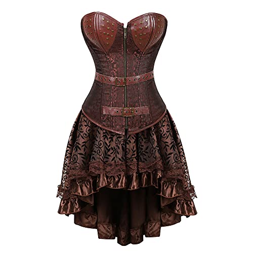 Steampunk Damen Corsagenkleid, Gothic Korsett Damen Bauchweg,Corsage Damen Kleid Piraten Bustier Spitzen Rock und Oberteil für Halloween Kostüm Karneval Mittelalter Palast Cosplay Punk Kleidung von DeaAmyGline