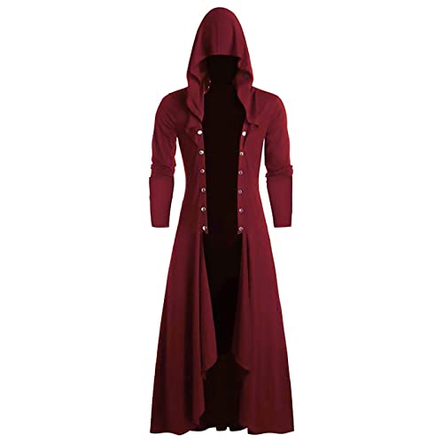 Steampunk Herren Jacke mit Kapuze, Gothic Frack Herren Mantel,Punk Umhang Herren Strickjacke Mittelalter Vintage Umhangjacke Lange Mäntel für Männer Halloween Kostüm Karneval Party Cosplay Kleidung von DeaAmyGline