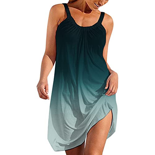 Strandkleid Damen Sommer - Ärmellose Sommerkleid Damen Knielang Trägerkleid Boho T Shirt Kleid Sexy Minikleid Kurz Lässig Locker Hawaii Urlaub Cover Up Strandkleider für Frauen Teenager Mädchen von DeaAmyGline