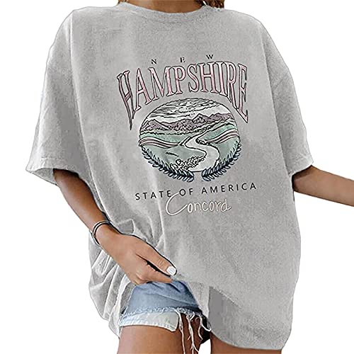 Tshirt Damen Oversize Kurzarm Sommer Oberteile Vintage Drucken Longshirt Mode Lose Rundhals T-Shirt Frauen Teenager Mädchen Tunika Bluse Lang Tops Streetwear Sport Sweatshirt Pullover von DeaAmyGline