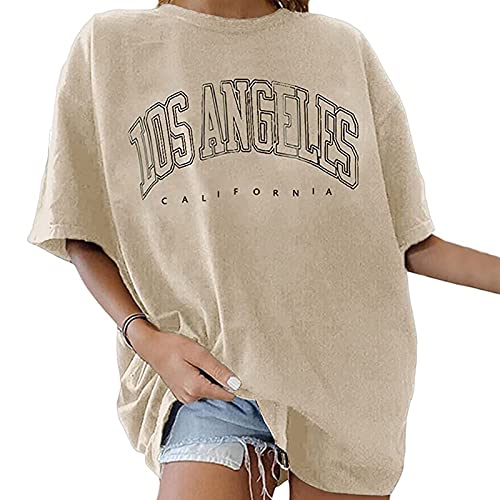 Tshirt Damen Oversize Kurzarm Sommer Oberteile Vintage Drucken Longshirt Mode Lose Rundhals T-Shirt Frauen Teenager Mädchen Tunika Bluse Lang Tops Streetwear Sport Sweatshirt Pullover von DeaAmyGline