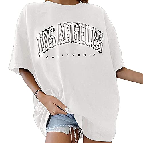 Tshirt Damen Oversize Kurzarm Sommer Oberteile Vintage Drucken Longshirt Mode Lose Rundhals T-Shirt Frauen Teenager Mädchen Tunika Bluse Lang Tops Streetwear Sport Sweatshirt Pullover von DeaAmyGline