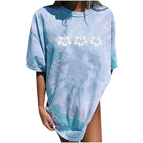 Tshirt Damen Oversize Kurzarm Sommer Oberteile Vintage Drucken Longshirt Mode Lose Rundhals T-Shirt Frauen Teenager Mädchen Tunika Bluse Lang Tops Streetwear Sport Sweatshirt Pullover von DeaAmyGline