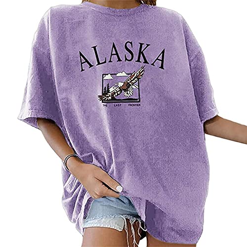 Tshirt Damen Oversize Kurzarm Sommer Oberteile Vintage Drucken Longshirt Mode Lose Rundhals T-Shirt Frauen Teenager Mädchen Tunika Bluse Lang Tops Streetwear Sport Sweatshirt Pullover von DeaAmyGline