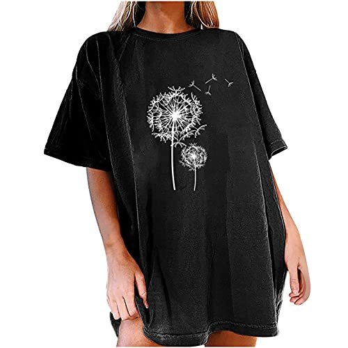 Tshirt Damen Oversize Kurzarm Sommer Oberteile Vintage Drucken Longshirt Mode Lose Rundhals T-Shirt Frauen Teenager Mädchen Tunika Bluse Lang Tops Streetwear Sport Sweatshirt Pullover von DeaAmyGline