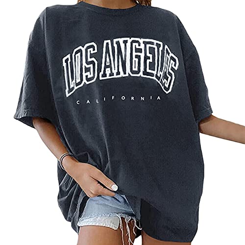 Tshirt Damen Oversize Kurzarm Sommer Oberteile Vintage Drucken Longshirt Mode Lose Rundhals T-Shirt Frauen Teenager Mädchen Tunika Bluse Lang Tops Streetwear Sport Sweatshirt Pullover von DeaAmyGline