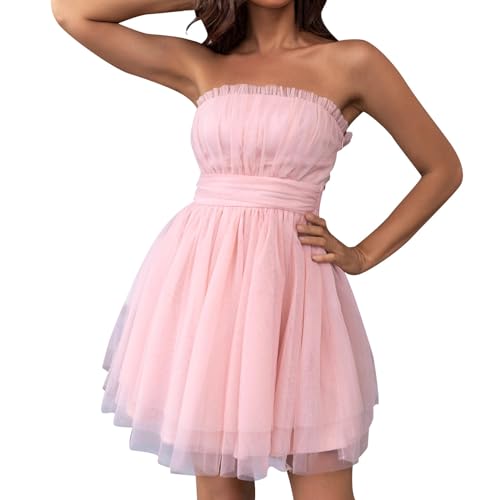 Tüllkleid Damen Tüllrock Kleid Kurz Puffy Sexy Schulterfreies Rüschen Tüll Tutu Kleider für Ballkleid Karneval Kostüm Partykleid Abendkleid Hochzeit Faschingskostüme Ballettkleid Tüllkleider von DeaAmyGline